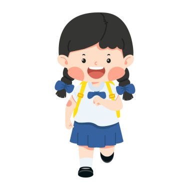 Kız öğrenci okula koşuyor. 