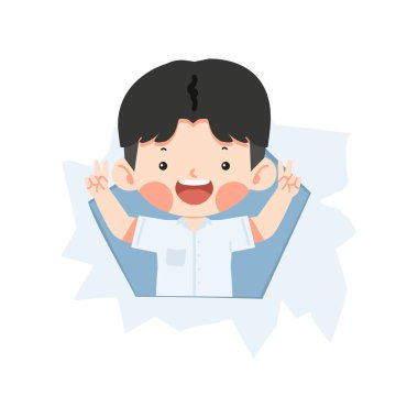 Yırtık kağıt delikteki çocuk.