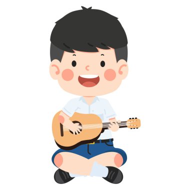 Gitar çalan çocuk öğrenci.