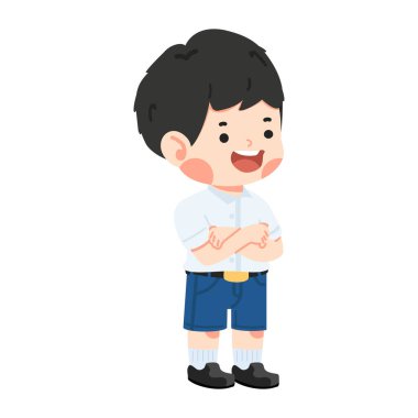 Kollarını kavuşturan bir öğrencinin çizgi filmi.