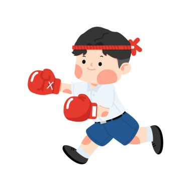 Boks eldiveni giyen yakışıklı öğrenci boksör.