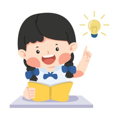 Kız öğrenci ampulle kitap okuyor. 