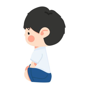 Yan Görünümlü Çocuk Yerde Oturuyor