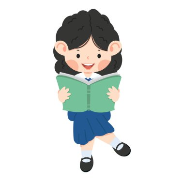 Kız öğrenci oturuyor ve kitap okuyor.