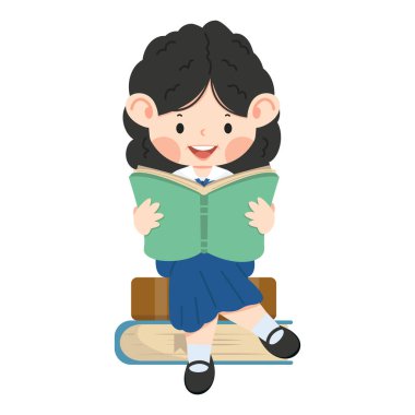 Kız öğrenci Yığınlar Kitabı 'nda oturuyor 