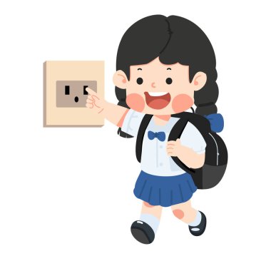 Küçük kız elektrik prizine dokunuyor.