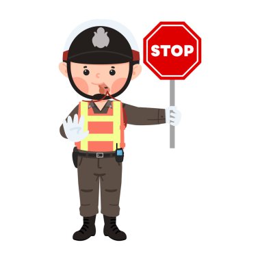 Polis memuru dur işareti yapıyor.