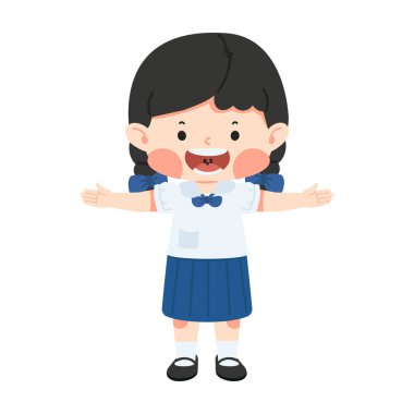 Kız Taylandlı öğrenci ellerini kaldırdı.