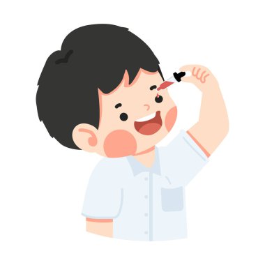 Çocuk Göz damlası karikatürü kullanıyor.