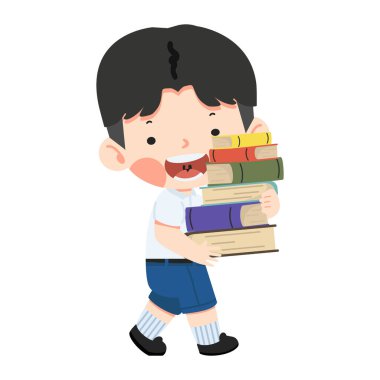 Okul kitaplarını tutan çocuk.