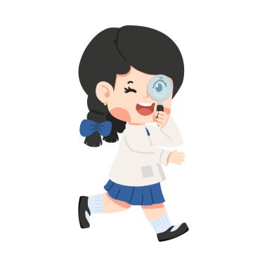 Büyüteçle çocuk bilim adamı.