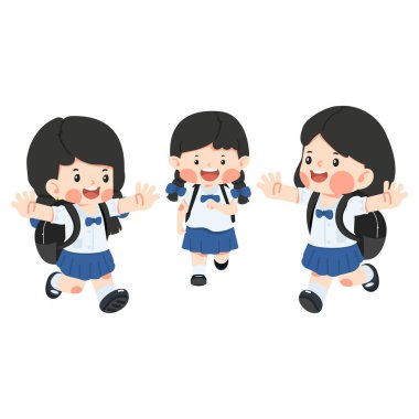 Mutlu kız öğrenciler okula gidiyor 