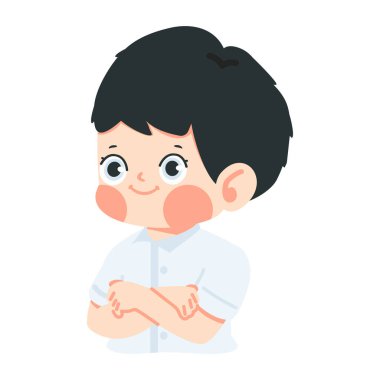 Çocuk öğrenci kollarını kavuşturuyor.