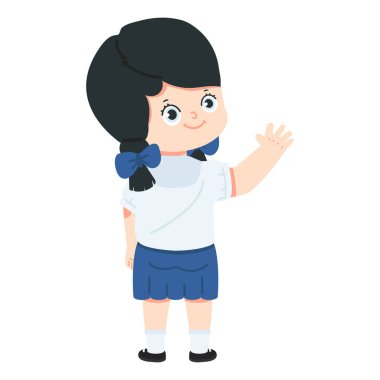 Çocuk öğrenci. Arka plan. El sallayın.