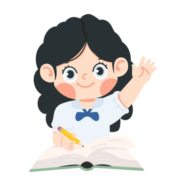 Çocuk kız soruyu cevaplamak için elini kaldırsın.