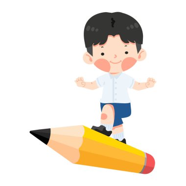 Kalem karikatüründe zıplayan çocuk.