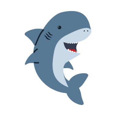 Şirin düz beyaz köpekbalığı çizgi filmi