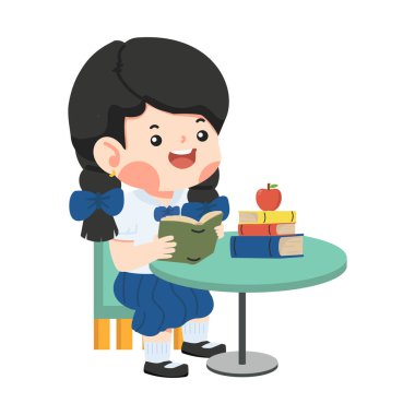 Masada oturmuş kitap okuyan bir kız.