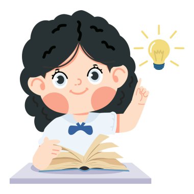 Fikir lambasıyla kitap okuyan kız öğrenci.