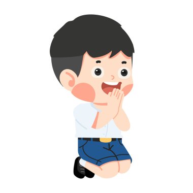 Çocuk yerde otururken dua ediyor.