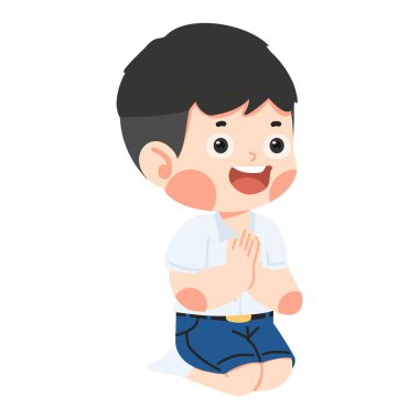 Çocuk yerde otururken dua ediyor.