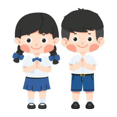  Geleneksel Tayland okul üniforması giyen bir kız ve erkek.