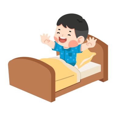 Çocuk sabah yataktan kalkıyor.