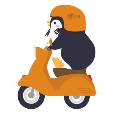 Scooter süren bir penguenin yan görüntüsü