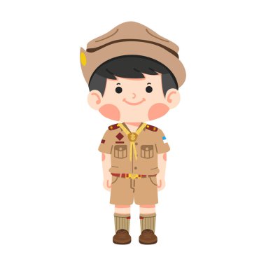 Üniformalı izci çocuk sıraya dizildi.