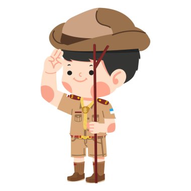 Taylandlı izci üniformalı bir sopa tutuyor.