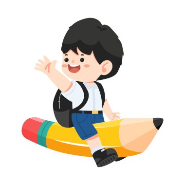 Kalemle uçan bir çocuk.