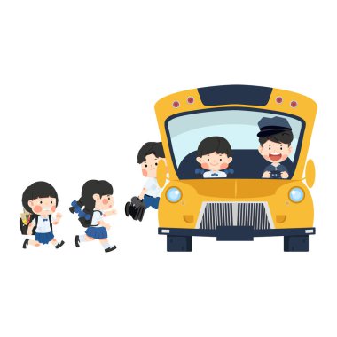 Öğrenciler okul otobüsüne biniyor.