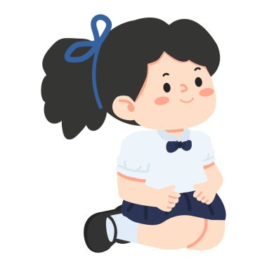 Çocuk kız çizgi filmde oturuyor.