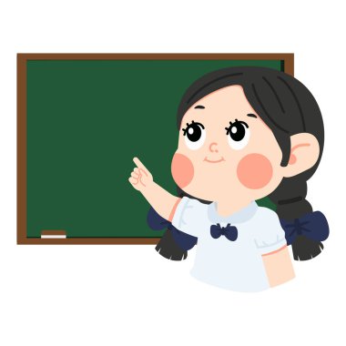 Tebeşir Tahtası İllüstrasyon Çizgi Filmine Gösteren Şirin Kız