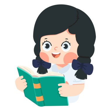 Kitap okuyan mutlu bir kızın tasviri.