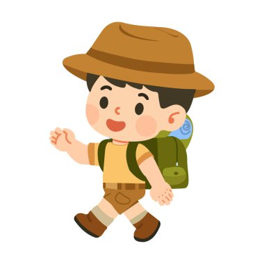 Sırt çantalı çocukla çizgi film yürüyüşü