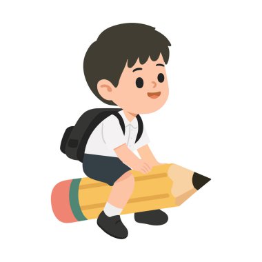 Çizgi film okullu çocuk Kalem Çizimine Biniyor