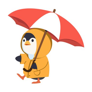 Çizgi film Penguen Şemsiye ve Yağmurluk Hayvanı