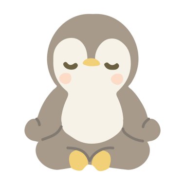Çizgi film Penguen Meditasyon Hayvanında Oturuyor