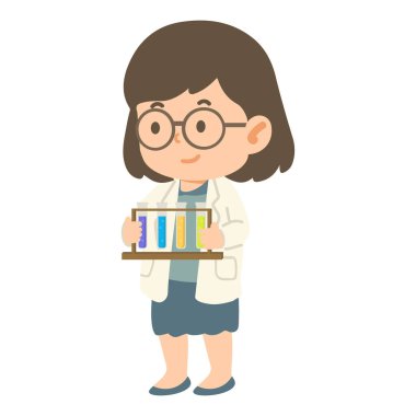 Test tüpleri çizim karikatüründe bilim adamı.