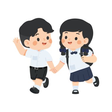 Genç öğrenciler el ele yürüyorlar.