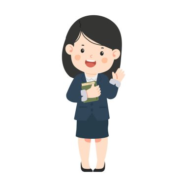 Bir kitap dairesi tutan Bayan Öğretmenin Çizgi Film Çizimi