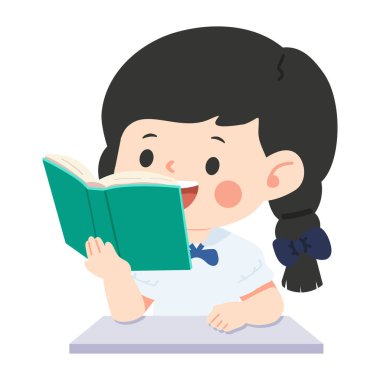 Oturan ve okuyan sevimli öğrenci.