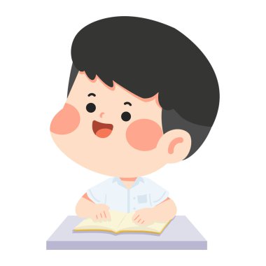  Okul masasında okuyan çocuk.