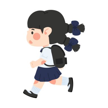 Çocuk kız Sırt çantası öğrencisi ile koşuyor