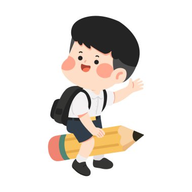 Kalem karikatürü süren okul çocuğunun tasviri.