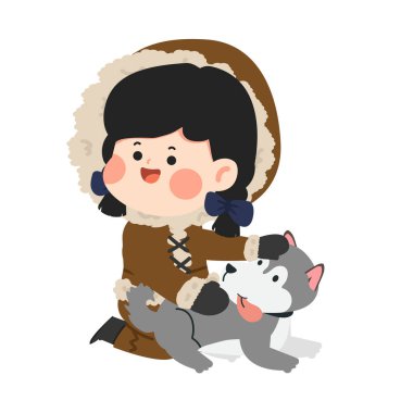 Husky Dog Illustration 'lu Çizgi Kız