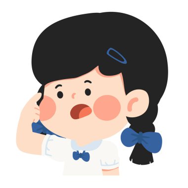 Öğrenci kız çizgi filminin başını işaret ediyor.