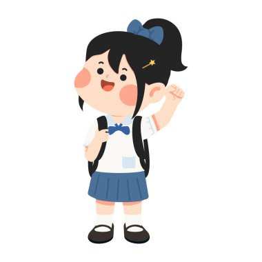 Neşeli Liseli Kız Yükselen El çizgi filmi