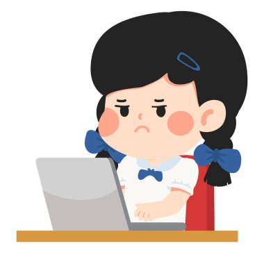 Çizgi film Öğrencisi Laptop Bilgisayar Dizini Kullanıyor